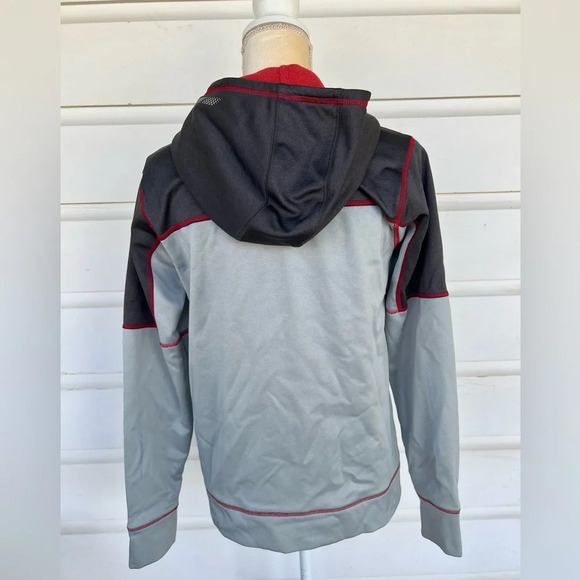 L.L Bean Youth Large 14-16 Grey & Red Polyester Hooded Full Zip Jacket - Picture 5 of 6